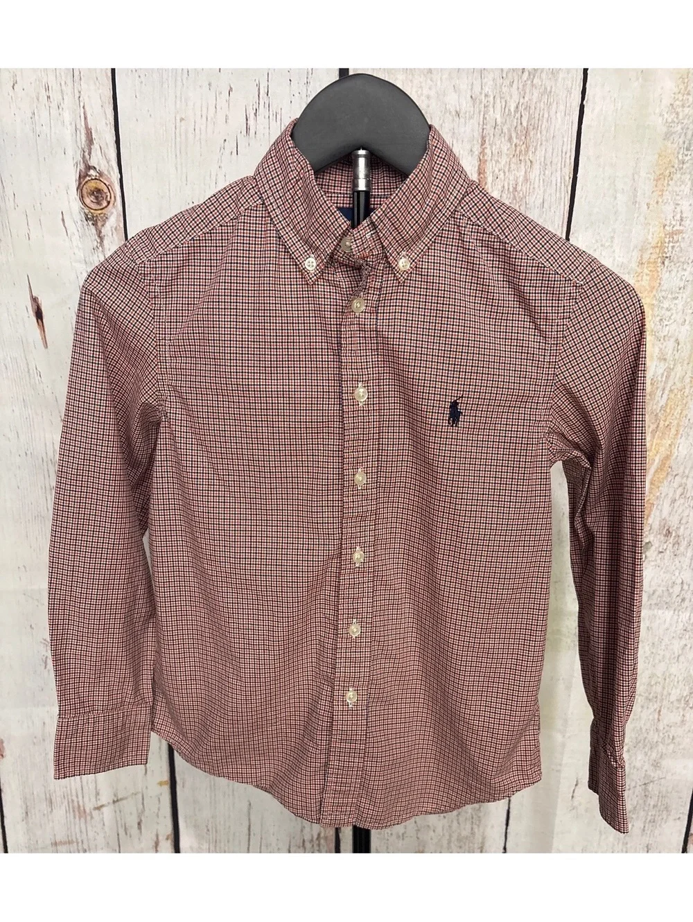 Ralph Lauren Boys' Small (8) Long Sleeve Button-Down Plaid Shirt, 100% Cotton